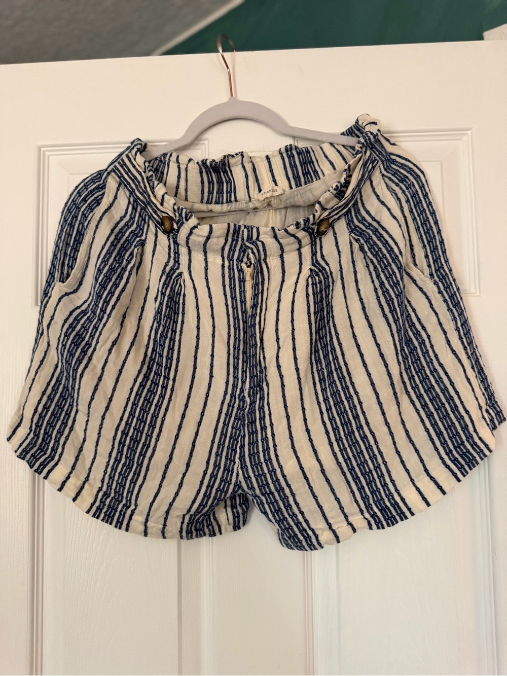 Cream and Navy Stripe High-Waist Shorts